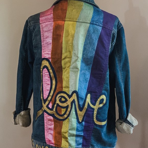 Custom painted Metallic "Love" Buffalo Denim Jacket S - Picture 3 of 7